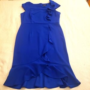 GLAMOUR brand BLUE Faux Wrap, Ruffle Detail, Cap Sleeve Dress sz. 16
